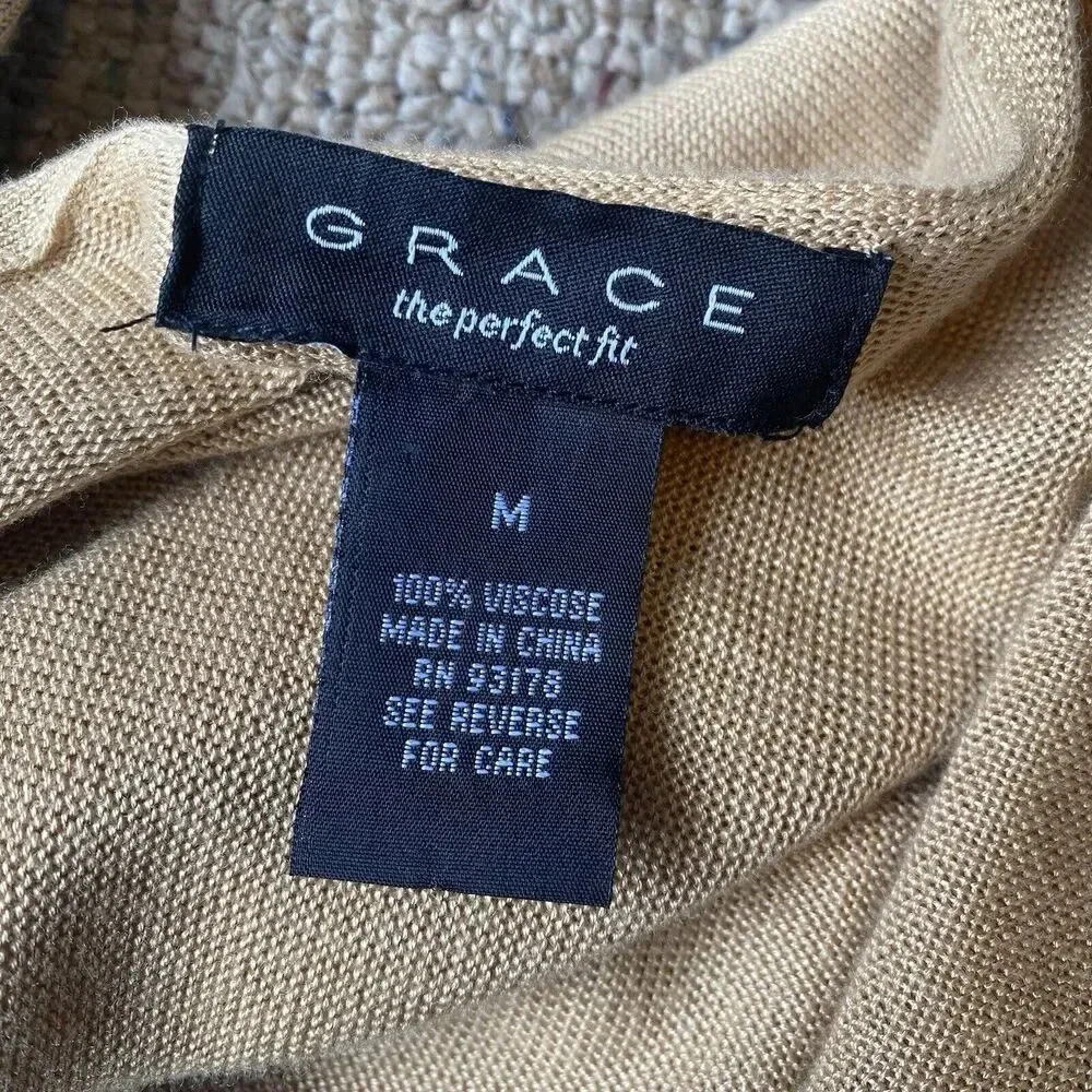 Grace Perfect Fit Women’s Open Cardigan Sz M Soft Casual Viscose Tan 3/4 Sleeve - Picture 5 of 11